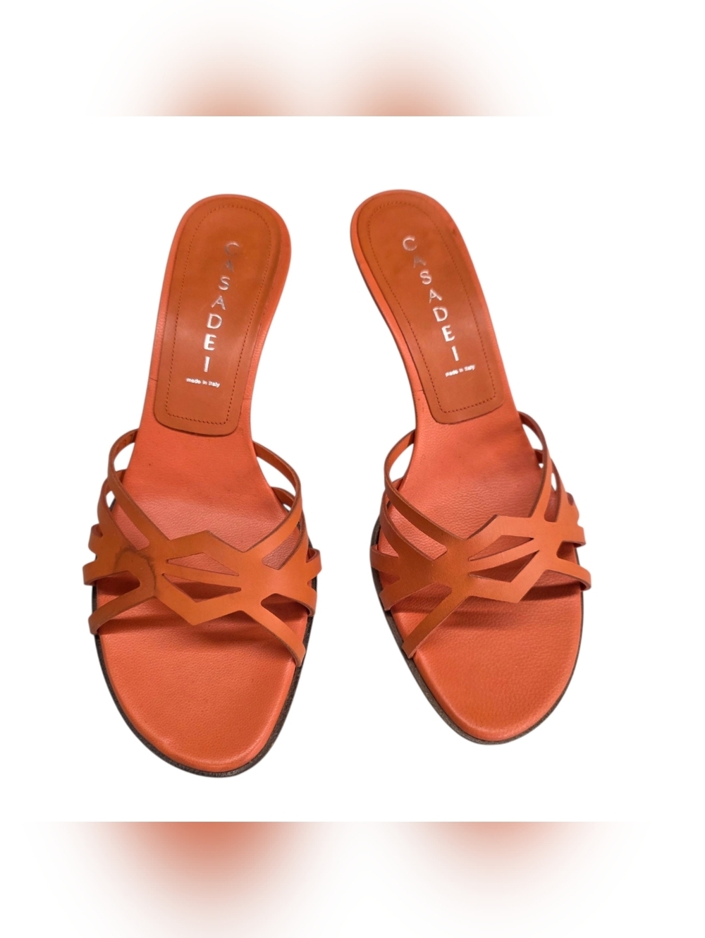 Casadei Orange Leather Slide Mules